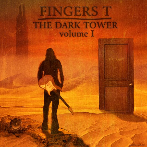 album cover art of guitarist facing a door that leads to a distant tower